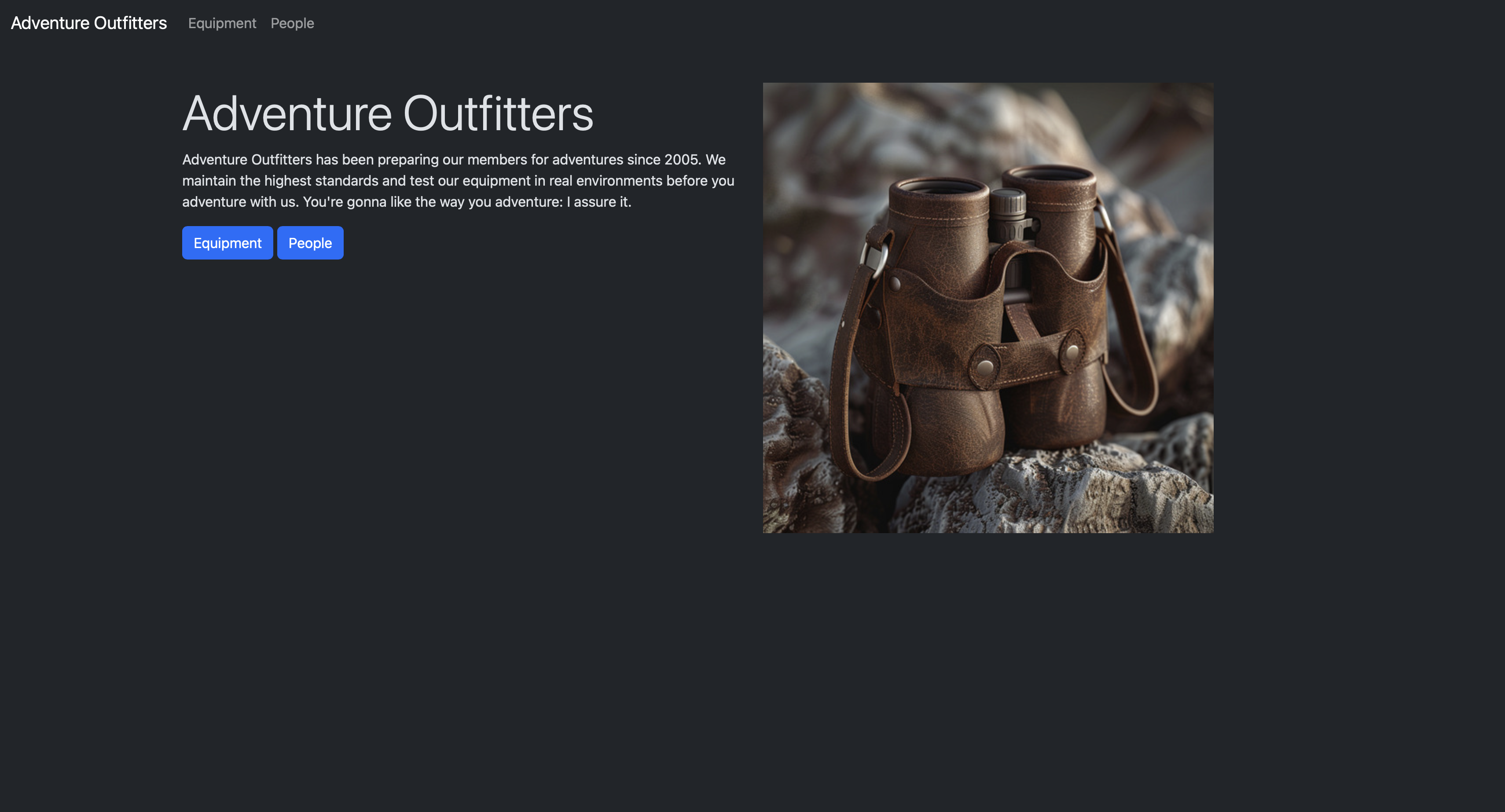 Adventure Outfitters Home Screen